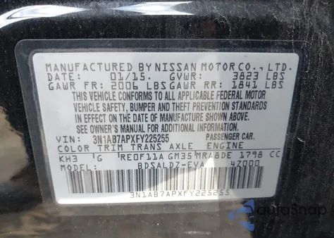 2015 Nissan Sentra Sv из США, поврежденный, VIN 3N1AB7APXFY225255